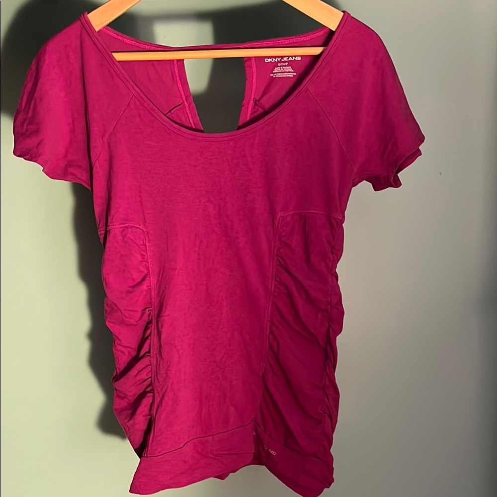 Dkny Pink Ruched Short Sleeve T-Shirt